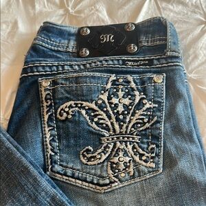 Miss Me Blue Boot Cut Jeans with Silver Embellishments